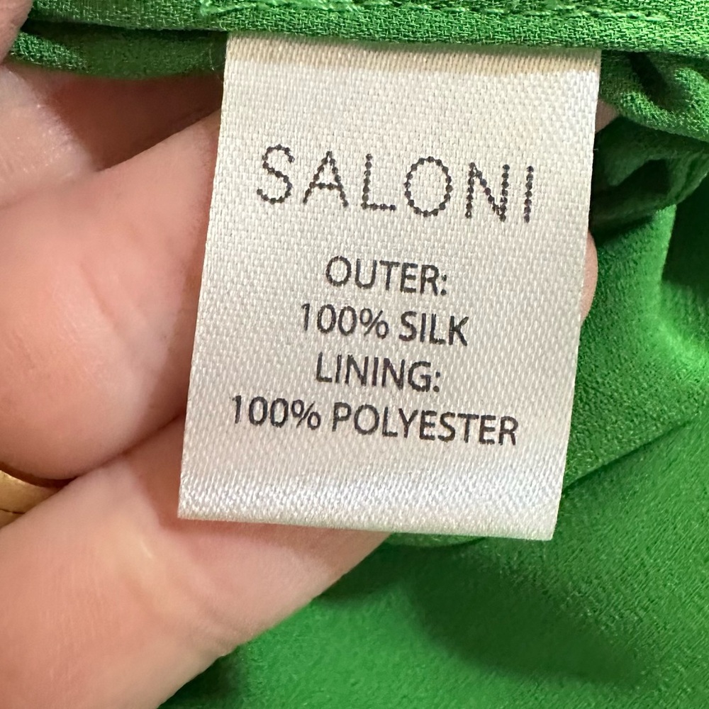 Saloni Edie Emerald Green Halo Print Tassel Tie Shoulder Silk Maxi Dress 0 NWT - Picture 9 of 13